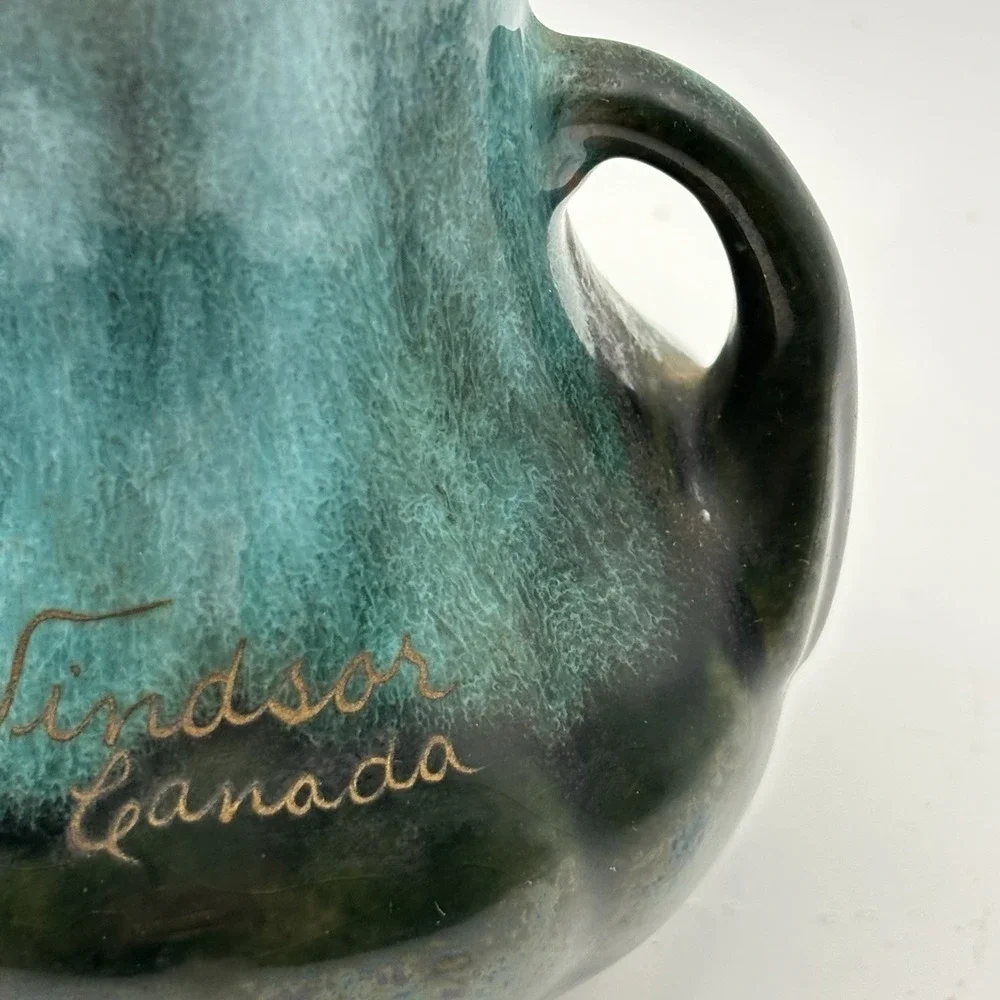 Vtg Blue‎ McMaster Craft Drip Glaze  Pottery Vase Jar Amherst NS Souvenir 2 3/4